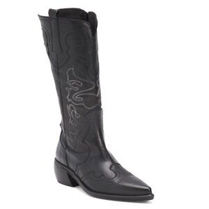 EMANUELE CRASTO Black Made In Italy Leather Western High Shaft Boots